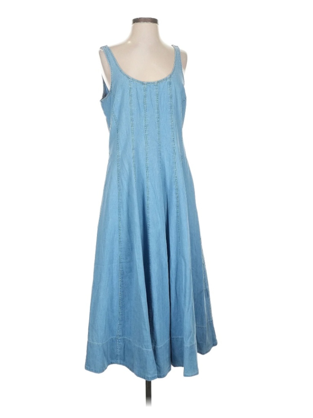 100% Cotton Light Blue Denim Midi Dress